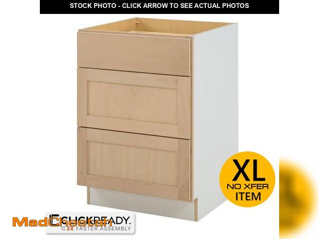 Lot 74-12811254 - Hampton Bay 24 in. W x 24 in. D x 34.5 in. H Ready to Assemble Drawer Base Kitchen Cabinet in Unfini...