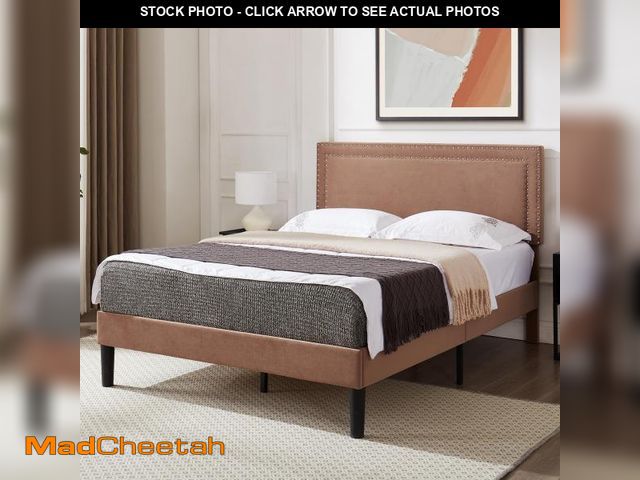 Lot 74-12161089 - *SEE DETAILS* VECELO Bed Frame Queen Size with Adjustable Upholstered Headboard, Wooden Slats Platfo...
