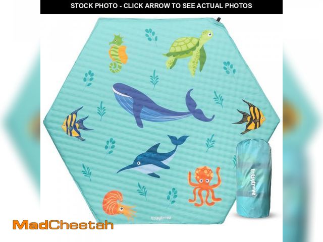 Lot 74-12220533 - Self Inflating Hexagon Playpen Mat - 52" x 45" Non-Slip Cushioned Portable Play Area - Thick Soft Ba...