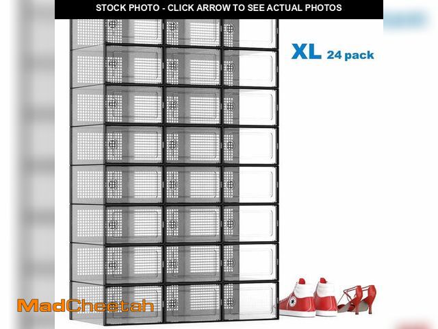 Lot 74-13818842 - JakMean 24 Pcs X-Large Shoe Boxes, Clear Waterproof Shoe Containers,Stackable Shoe Storage Organizer...
