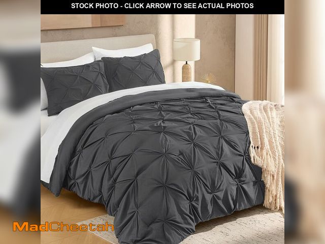 Lot 74-13709134 - Andency Dark Gray Oversized King Comforter Set (120x98Inch), 3 Pieces Lightweight Pinch Pleat Cal Ki...