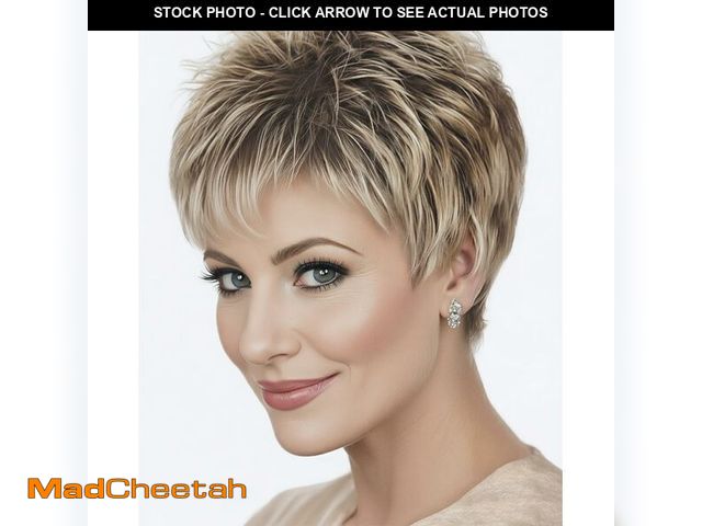 Lot 74-13548232 - SEVENCOLORS Short Pixie Cut Wigs for White Women Mixed Blonde Short Wigs with Brown Roots Synthetic ...