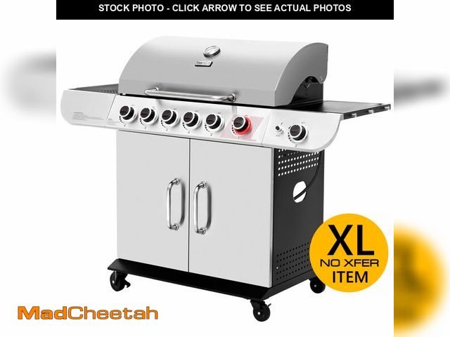 Lot 74-13046344 - Royal Gourmet SG6002R 6-Burner Propane Grill with Sear Burner and Side Burner, Stainless Steel Cabin...