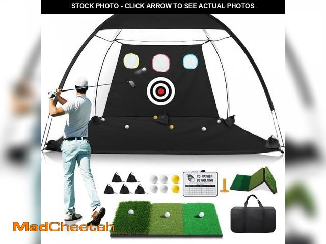 Lot 74-12110028 - 10x7FT Golf Net with Foldable Tri-Turf Practice Mat, All-in-1 Golf Hitting Aid with Scoreboard &amp;...