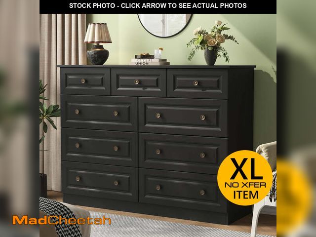 Lot 74-14308185 - IDEALSOUL Black Dresser for Bedroom, 9 Drawer Dresser with Large Storage, Retro Storage Cabinet for ...