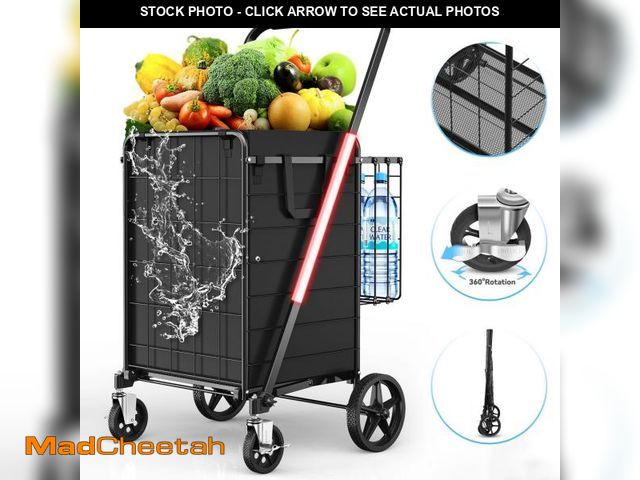 Lot 74-12480745 - Folding Grocery Cart with Braked 360Â° Swivel Wheels â Large Heavy Duty Shopping Cart with Double ...