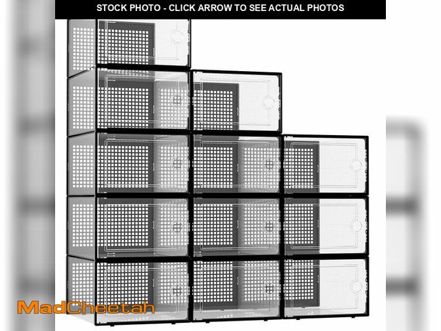 Lot 74-13564064 - Kuject XX-Large Shoe Storage Boxes Organizers Clear Plastic Stackable 12 Pack, Shoe Rack &amp; Holde...