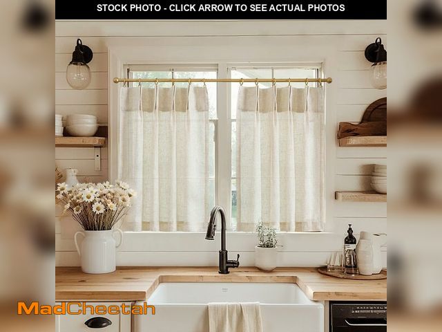 Lot 74-12437801 - jinchan Linen Pinch Pleated Kitchen Curtains 24 Inch 2 Panels, Natural Linen Tier Curtains Back Tab ...