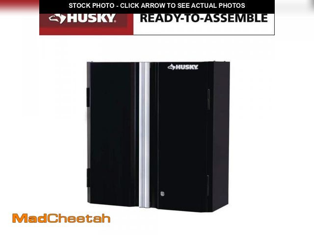 Lot 74-12463747 - Husky Ready-to-Assemble 24-Gauge Steel Wall Mounted Garage Cabinet in Black (28 in. W x 29.7 in. H x...