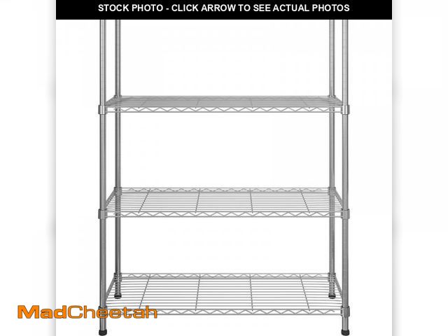 Lot 74-12479794 - Ktaxon 4-Tire 35 L X14 Wx47 H Steel Rack Metal Shelf Adjustable Unit Garage Kitchen Storage Chrome -...