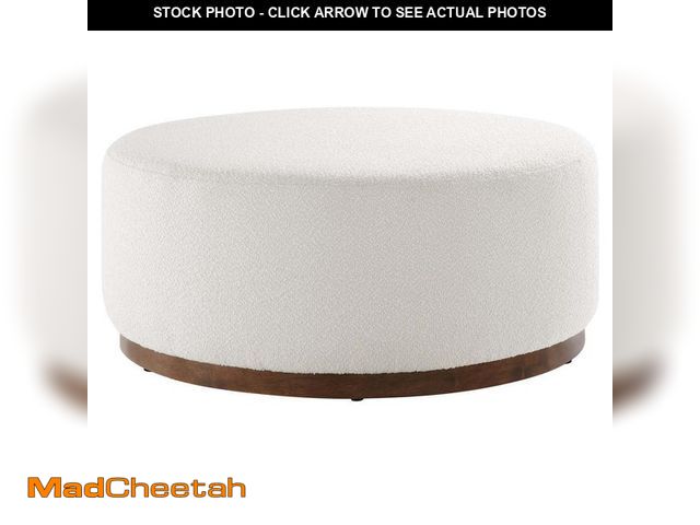 Lot 74-14085545 - MODWAY Tilden Large 38 in. Round Boucle Upholstered Ottoman in Cloud Walnut - UNUSED