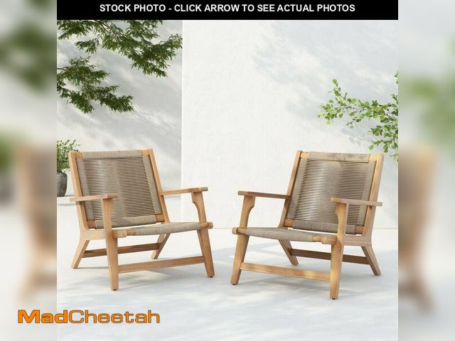 Lot 74-14245659 - CHRISTOPHER KNIGHT HOME Marcus Light Teak Finish Acacia Wood and Beige Rope Weave Patio Outdoor Loun...