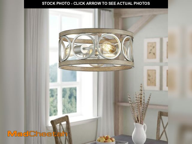 Lot 74-12719061 - XINGQI Modern Ceiling Light Adjustable Height Pendant Lighting Fixture Brushed Nickel Wood Grain Met...