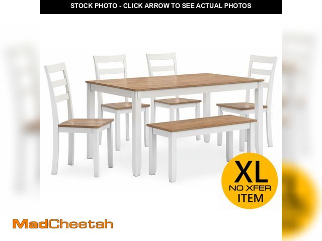 Lot 74-12570475 - Signature Design by Ashley Gesthaven Modern Dining Table with 4 Chairs and Bench, Set of 6, White &a...