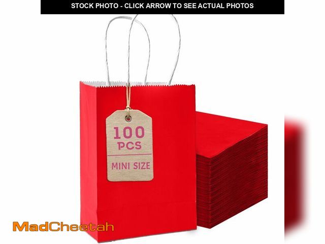 Lot 74-14206449 - Bakepacker 100 Pcs Red Mini Paper Gift Bags with Handles 6"x4.5"x2.5" Party Favor Bags Multiple Uses...