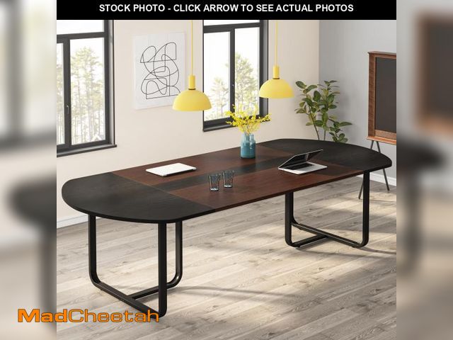 Lot 74-12199709 - Tribesigns 6FT Oval Conference Table, 70.86" Curved Meeting Tables, Brown Blak Business Table,Two-To...