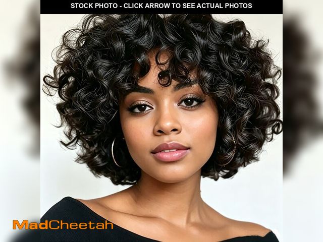 Lot 74-14213437 - Short Curly Bob Human Hair Wigs With Bangs Fringe Bouncy Wig Human Hair Wigs for Black Women Glueles...