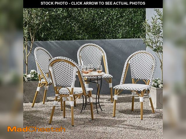 Lot 74-13419373 - Christopher Knight Home Philomena Outdoor French Bistro Chair (Set of 2), Black + White + Bamboo Pri...