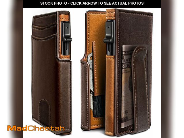 Lot 74-12714727 - Men's Slim Genuine Leather Wallet with Money Clip, Coin Pocket, RFID Blocking, ID Window (Burnt Umbe...