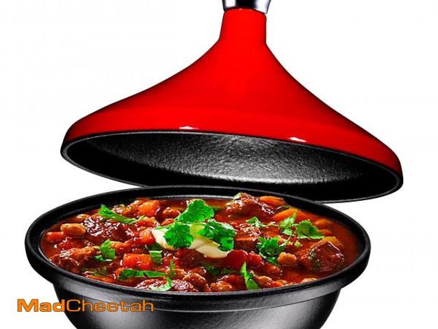 Lot 74-12433983 - Bruntmor Moroccan Tagine, Cast Iron, Red, 3.5-Quart, Round, With Lid - UNUSED