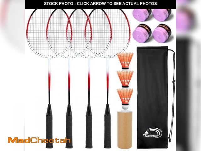 Lot 74-12143734 - CureCalor Badminton Racket Set for 4 Players, 4 Racquets, 3 Shuttlecocks with Carry Bag - USED