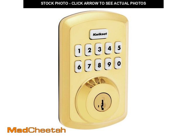 Lot 74-12517167 - Kwikset Powerbolt 250 10-Button Keypad Lifetime Polished Brass Transitional Electronic Deadbolt Door...