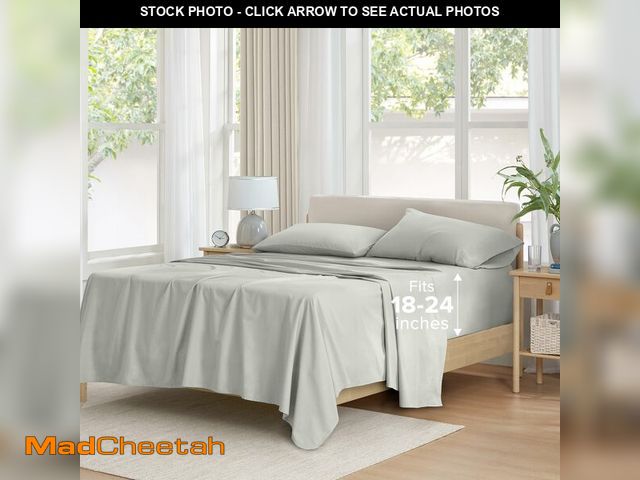 Lot 74-12699553 - Comfort Spaces Extra Deep Pocket, 100% Cotton King Fits up to 24" Mattress, Breathable, Naturally Co...