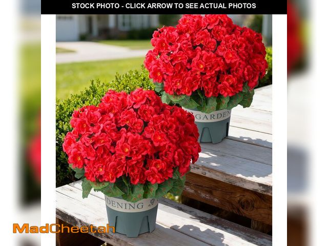 Lot 74-14267538 - Geraniums Artificial Flowers for Outdoors, 2 Pack Potted Plants Red Faux Geraniums Bush Artificial T...
