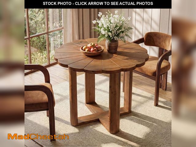 Lot 74-14311955 - BYBLIGHT Moronia Farmhouse Natural Brown Solid Wood 31.5 in. Cross Legs Round Dining Table Seats 4, ...