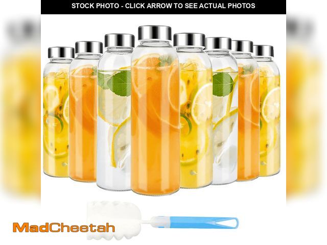 Lot 74-12678091 - GPED 18 oz Clear Glass Bottles with Lids, Reusable Glass Water Bottles Set of 8 with Stainless Steel...