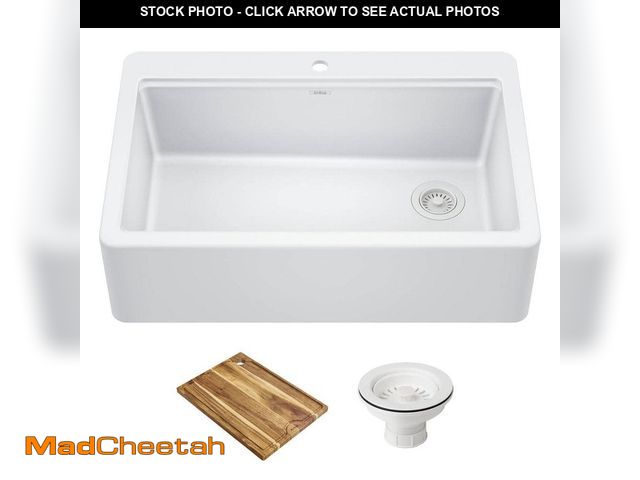 Lot 74-12783786 - KRAUS Bellucci 33 Granite Workstation Drop in Retrofit Farmhouse Single Bowl Kitchen Sink in White w...