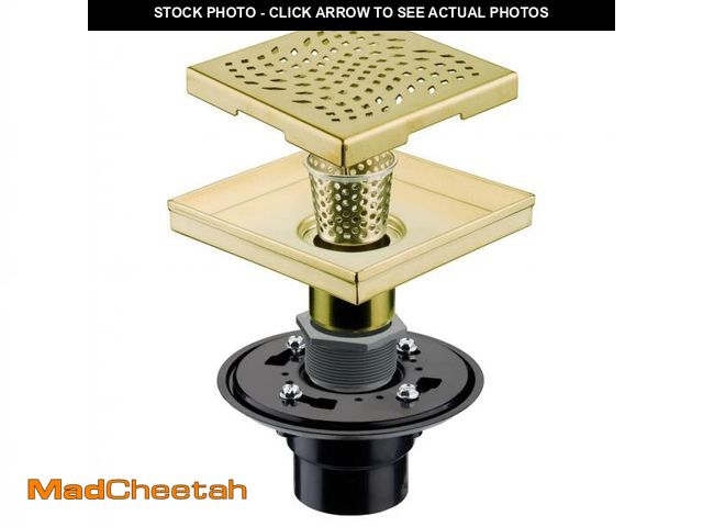Lot 74-11550546 - Gold Brushed Shower Drain with Flange, HIDROP SUS 304 Stainless Steel 6 inch Square Shower Floor Dra...
