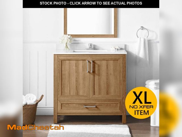 Lot 74-12649135 - Home Decorators Collection Moorside 36 in. Single Sink Sweet Maple Bath Vanity with White Engineered...