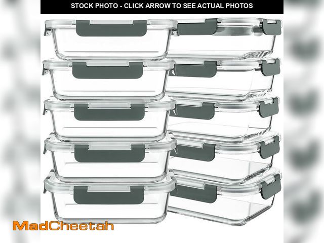 Lot 74-13571122 - KOMUEE 10 Packs 30 oz Glass Meal Prep Containers,Glass Food Storage Containers with Lids,Airtight Lu...