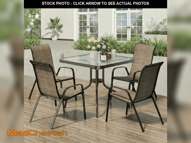 Lot 74-13780253 - (MISSING HARDWARE) Pirecart 5-Piece Outdoor Patio Dining Set with 4 Textilene Chairs and Square Tabl...