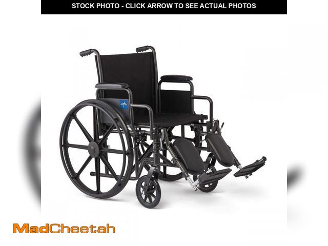 Lot 74-12489112 - Medline Comfortable Folding Wheelchair with Swing-Back, Desk-Length Arms and Elevating Footrests, 16...