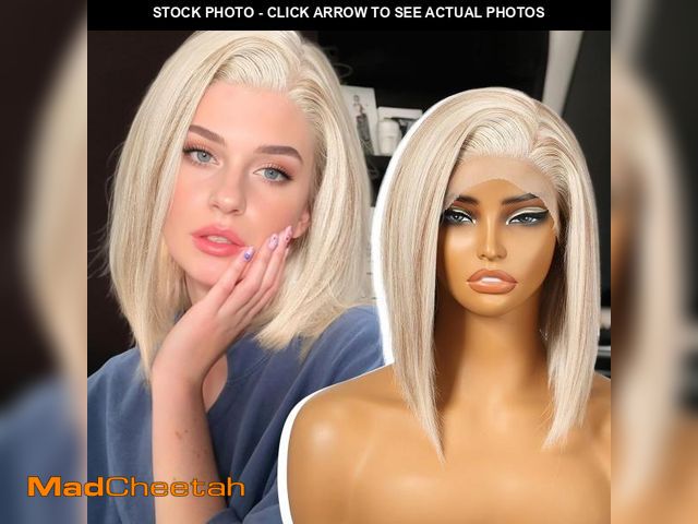 Lot 74-12328256 - KOME Blonde Synthetic Lace Front Wig,13Ãâ6 Short Straight Glueless Bob Wigs for White Women Daily...