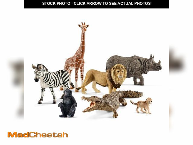 Lot 74-12705537 - Schleich Wild Life - 7 PC Safari Animals Figurines Set with Lion, Giraffe, Zebra, Monkey, Rhino, Che...