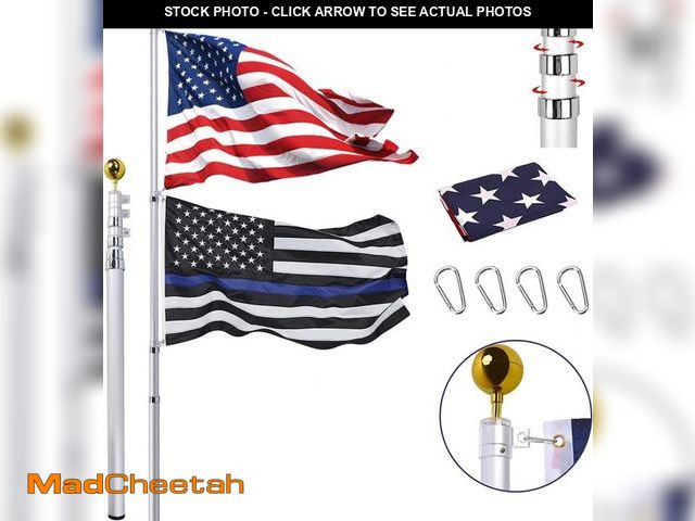 Lot 74-12541252 - 30FT Telescopic Flag Pole Kit, Extra Thick Heavy Duty 14 Gauge Aluminum Telescoping Flagpole for Out...