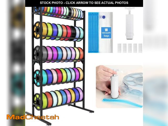 Lot 74-12398145 - LUCKUP 3D Printer Filament Storage Rack Stand w/Vacuum Bags &amp;Pump, 5-Tier Large Capacity Filamen...