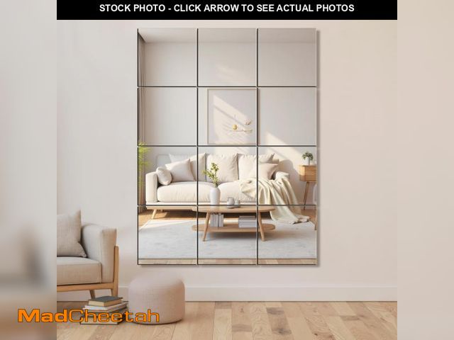Lot 74-12048655 - Delma Home Gym Mirrors, 12'' x 12'' Glass Mirror Tiles (12 PCS), Square Large Wall Mirror for Home G...