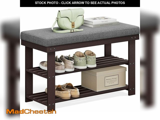 Lot 74-13844839 - SONGMICS Bamboo Shoe Bench, 3-Tier Shoe Rack Organizer for Entryway, Living Room, Bench Seat Holds U...