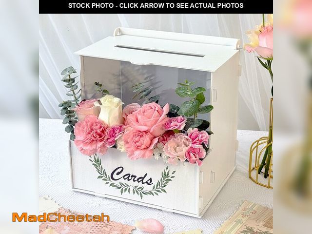 Lot 74-14151337 - OurWarm Wooden Wedding Card Box with Acrylic Board &amp; Flower Trough, White Gift Card Box for Wedd...