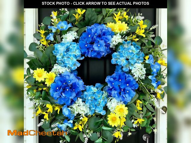 Lot 74-14143580 - 26 Inch Spring Wreaths for Front Door Outside Large Artificial Summer Wreath Silk Hydrangea Wreath w...