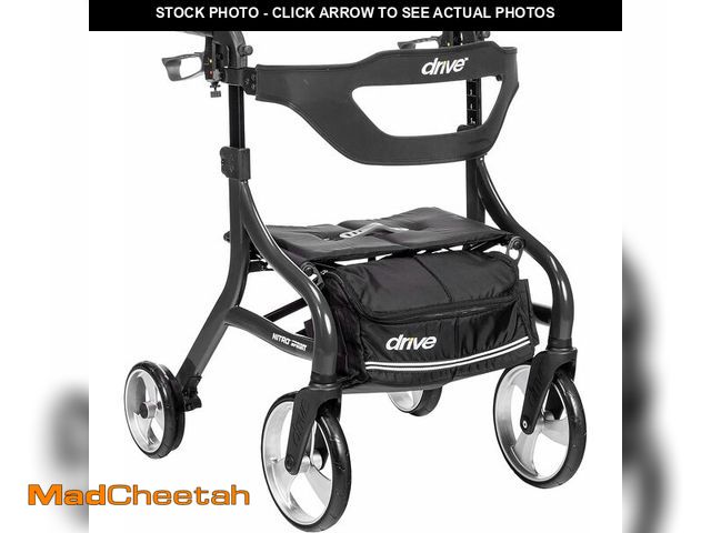 Lot 74-13382260 - Drive Medical Nitro Sprint Foldable Rollator Walker with Seat, Petite Height Lightweight Rollator wi...