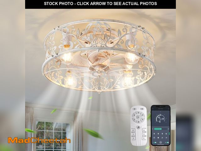 Lot 74-12712196 - Garwarm 20" Caged Ceiling Fan With Light, Flush Mount Bladeless Fandelier With Remote, Small Low Pro...