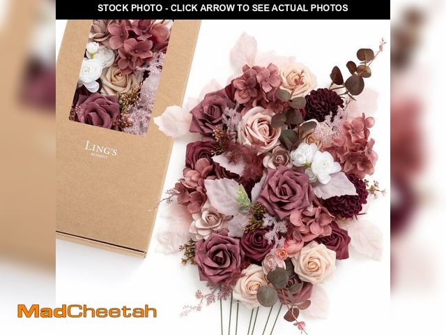 Lot 74-13951837 - Ling's moment Fake Flowers Box, Faux Artificial Greenery Stems Foam Roses Gardenias Silk Hydrangea R...