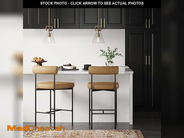 Lot 74-13581850 - Nathan James Dahlia Counter Height Chair, Modern Barstool with Back, Mid-Century Metal Legs and Leat...