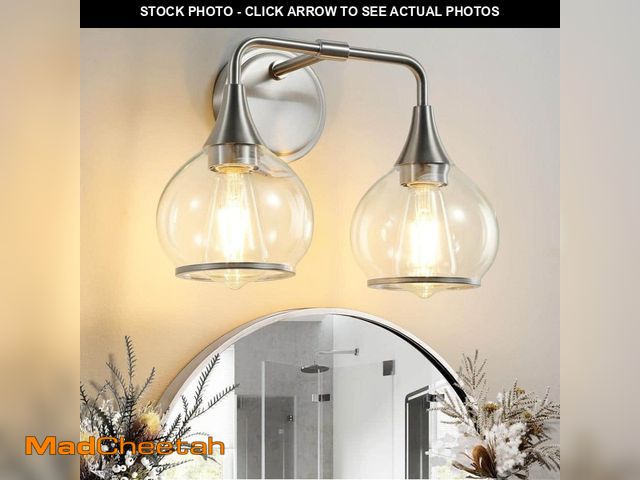Lot 74-14113167 - 14.2 in. 2-Light Brushed Nickel Bathroom Vanity Light with Clear Globe Glass Shades - UNUSED