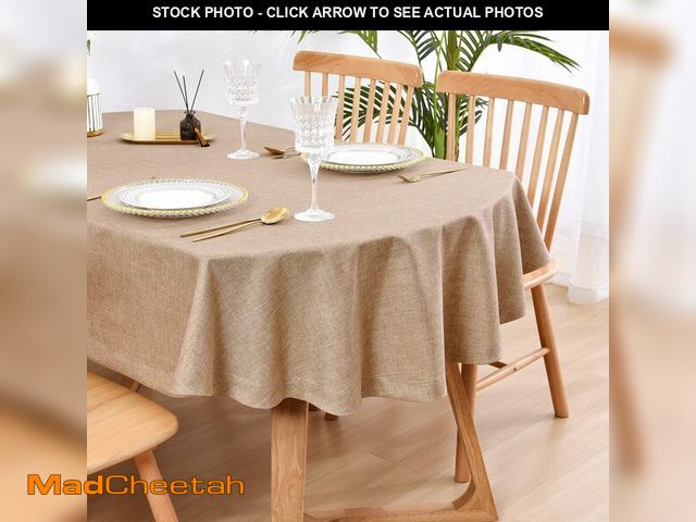 Lot 74-12979852 - Wolkemer Faux Linen Oval Tablecloth Heavy Duty Wrinkle Resistant Fabric Table Cloths 60 x 84 Inch Fl...
